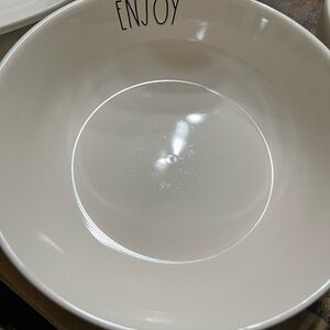 Set of 2! Rae Dunn “eat” and “enjoy” spaghetti Elegant Cream Ceramic Bowls